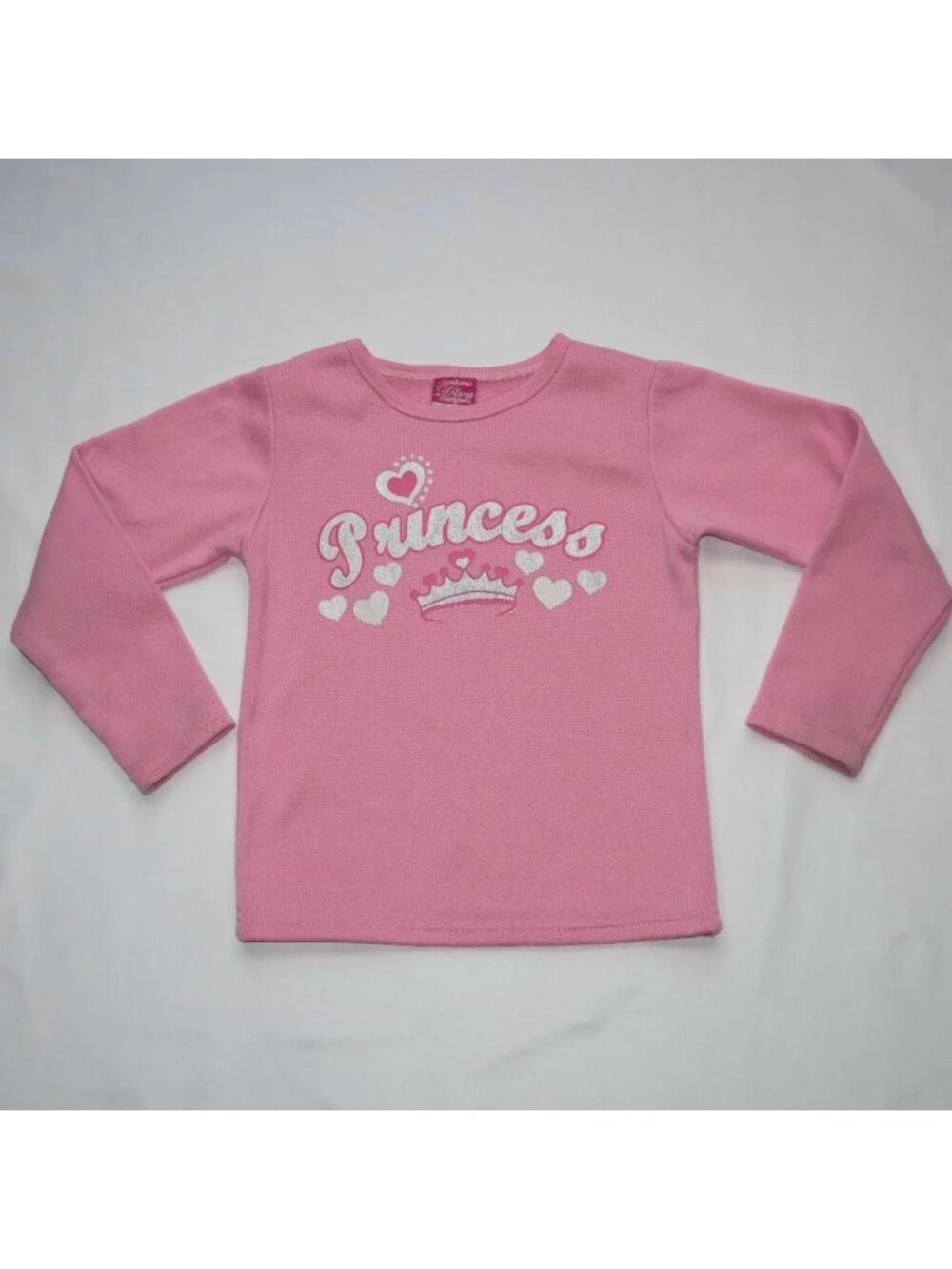 Diva Girls 6X Pink Princess Heart Crown Graphic Long Sleeve Shirt